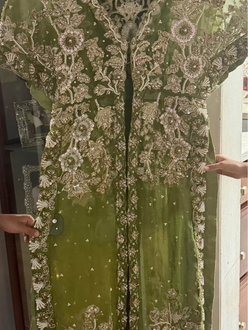 Olive Green Embellished Maxi Dress